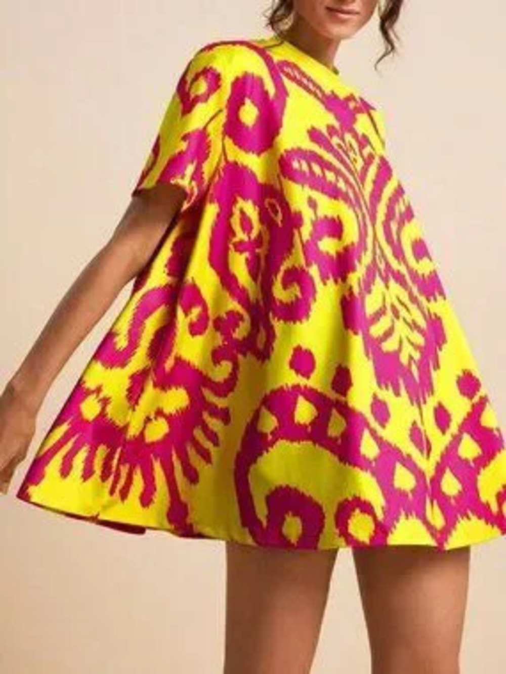 Yellow Cute Women's Vacation Round Neck Short Sleeve Print Top